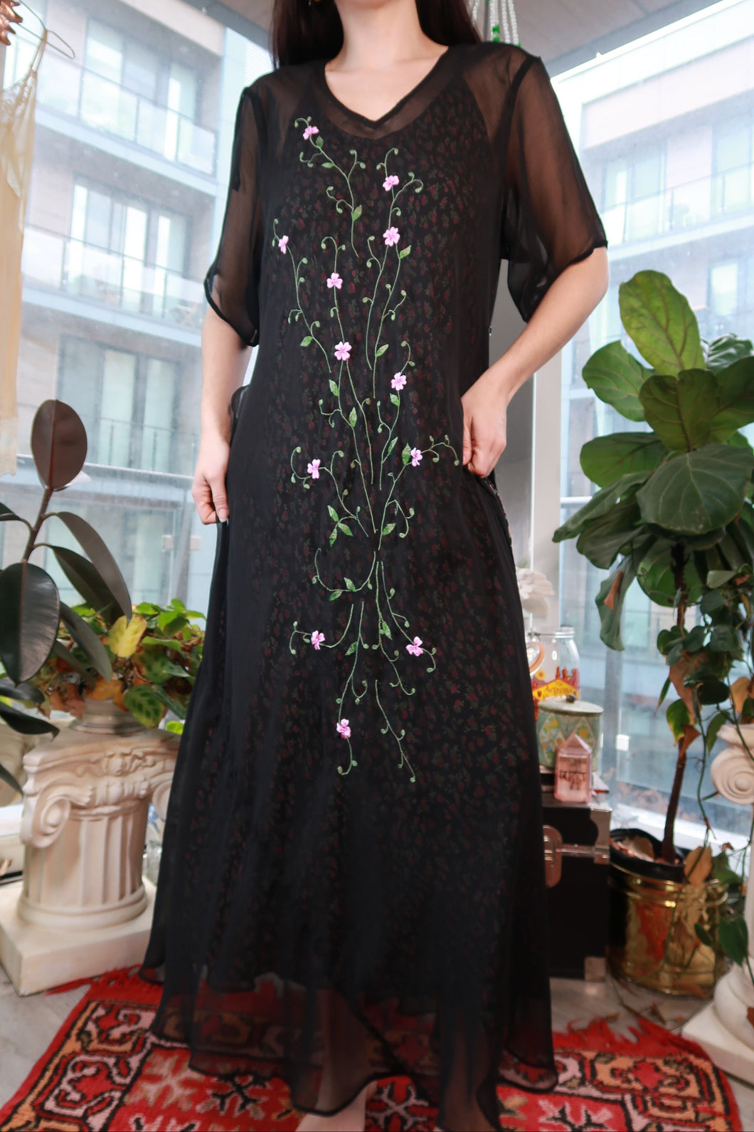 Maxi Dress With Sheer Overlay Vintage Sheer Black Embroidered Floral Maxi  Dress – Romantic Boho Shee – Elektra