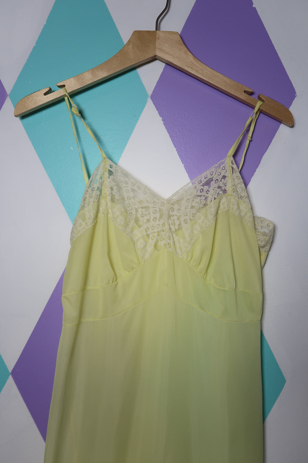 Vintage Pale Yellow Slip Dress with Lace Trim