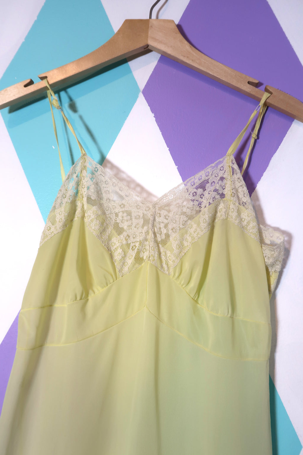 Vintage Pale Yellow Slip Dress with Lace Trim
