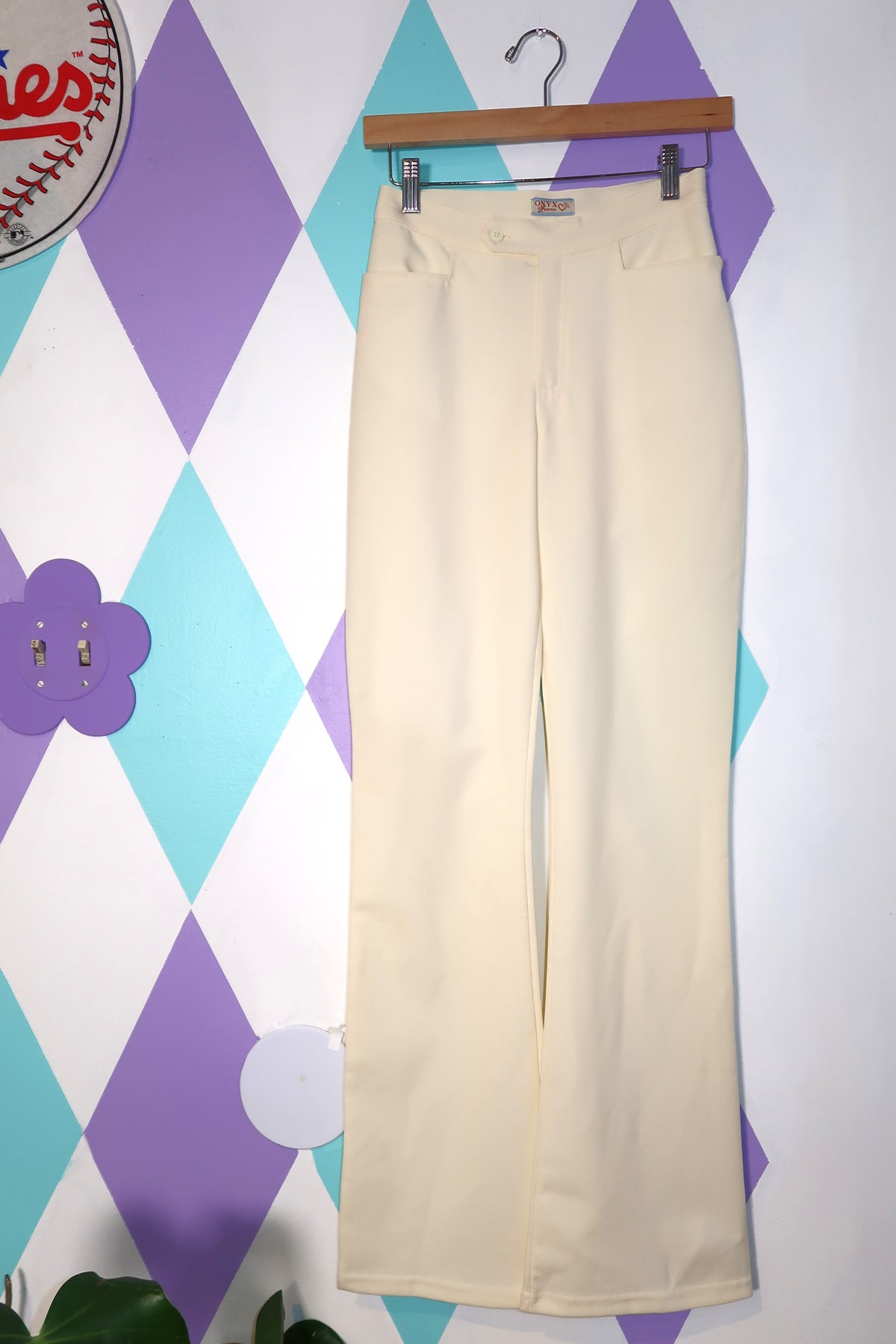 Vintage Cream Straight Fit Trousers by ONYX Jeans