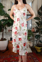 Load image into Gallery viewer, Vintage Y2K Floral Lace Trim Satin Slip Dress White Tulip Print Midi Dress
