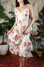 Load image into Gallery viewer, Vintage Y2K Floral Lace Trim Satin Slip Dress White Tulip Print Midi Dress
