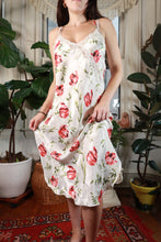 Load image into Gallery viewer, Vintage Y2K Floral Lace Trim Satin Slip Dress White Tulip Print Midi Dress
