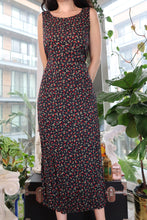 Load image into Gallery viewer, Vintage 90s Black Midi Dress with Red Rose Floral Print by Teddi
