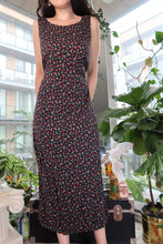 Load image into Gallery viewer, Vintage 90s Black Midi Dress with Red Rose Floral Print by Teddi
