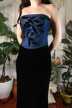 Load image into Gallery viewer, Vintage Black Velvet &amp; Blue Beaded Strapless Gown

