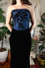 Load image into Gallery viewer, Vintage Black Velvet &amp; Blue Beaded Strapless Gown
