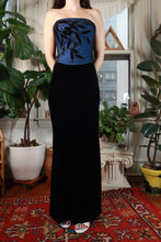 Load image into Gallery viewer, Vintage Black Velvet &amp; Blue Beaded Strapless Gown

