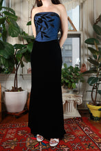Load image into Gallery viewer, Vintage Black Velvet &amp; Blue Beaded Strapless Gown
