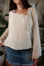 Load image into Gallery viewer, Vintage 100% Silk Beaded Embroidered Lace-Up Blouse
