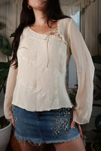 Load image into Gallery viewer, Vintage 100% Silk Beaded Embroidered Lace-Up Blouse

