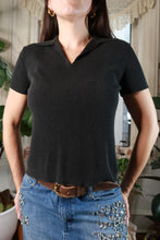 Load image into Gallery viewer, Vintage Black Knit Collared Short Sleeve Top
