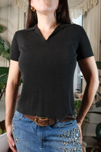 Load image into Gallery viewer, Vintage Black Knit Collared Short Sleeve Top
