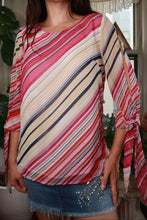 Load image into Gallery viewer, Vintage Y2K Pink Striped Tie Sleeve Blouse
