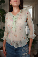 Load image into Gallery viewer, Vintage 2000s 100% Silk Mint Sheer Ruffle Blouse
