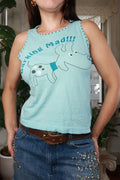 Elektra Vintage women's Y2K Barking Mad graphic tank top with bold print and vintage style, sleeveless design, on white background.