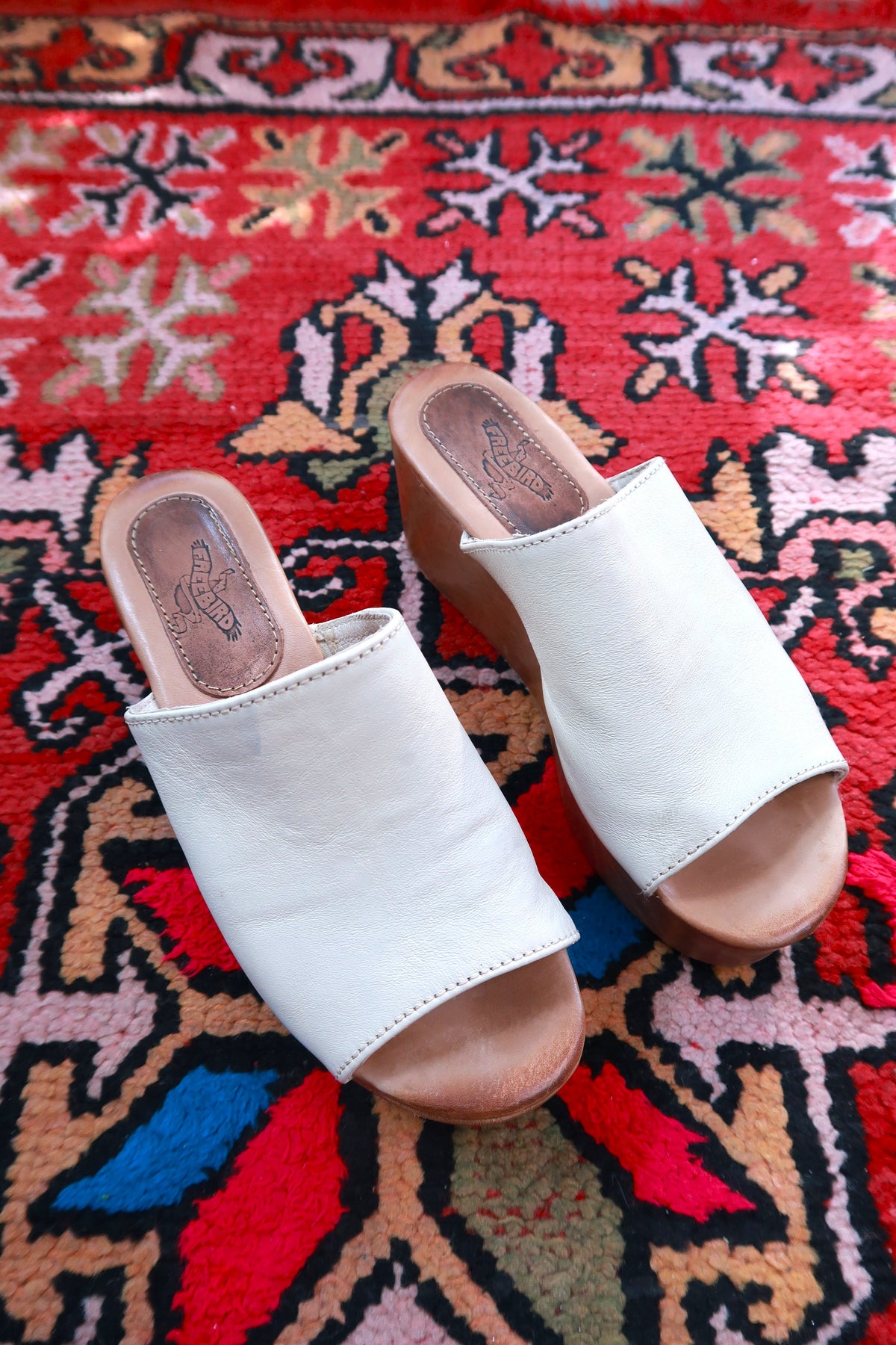 Freebird Loveland Cream Leather Platform Slide Shoes