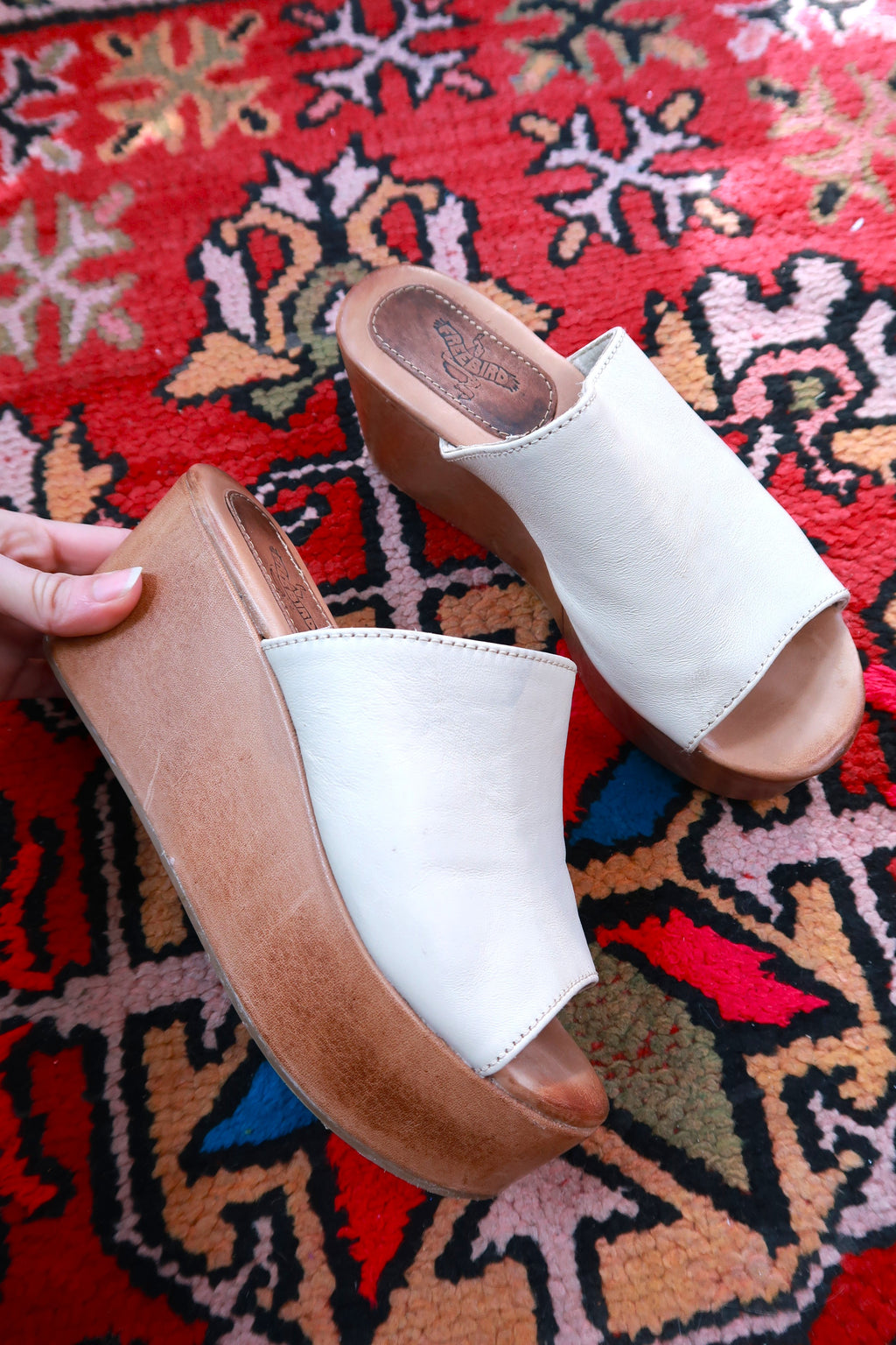 Freebird Loveland Cream Leather Platform Slide Shoes