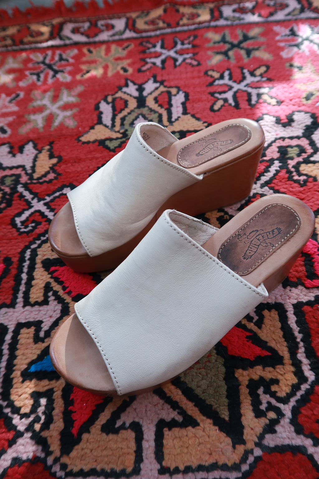 Freebird Loveland Cream Leather Platform Slide Shoes