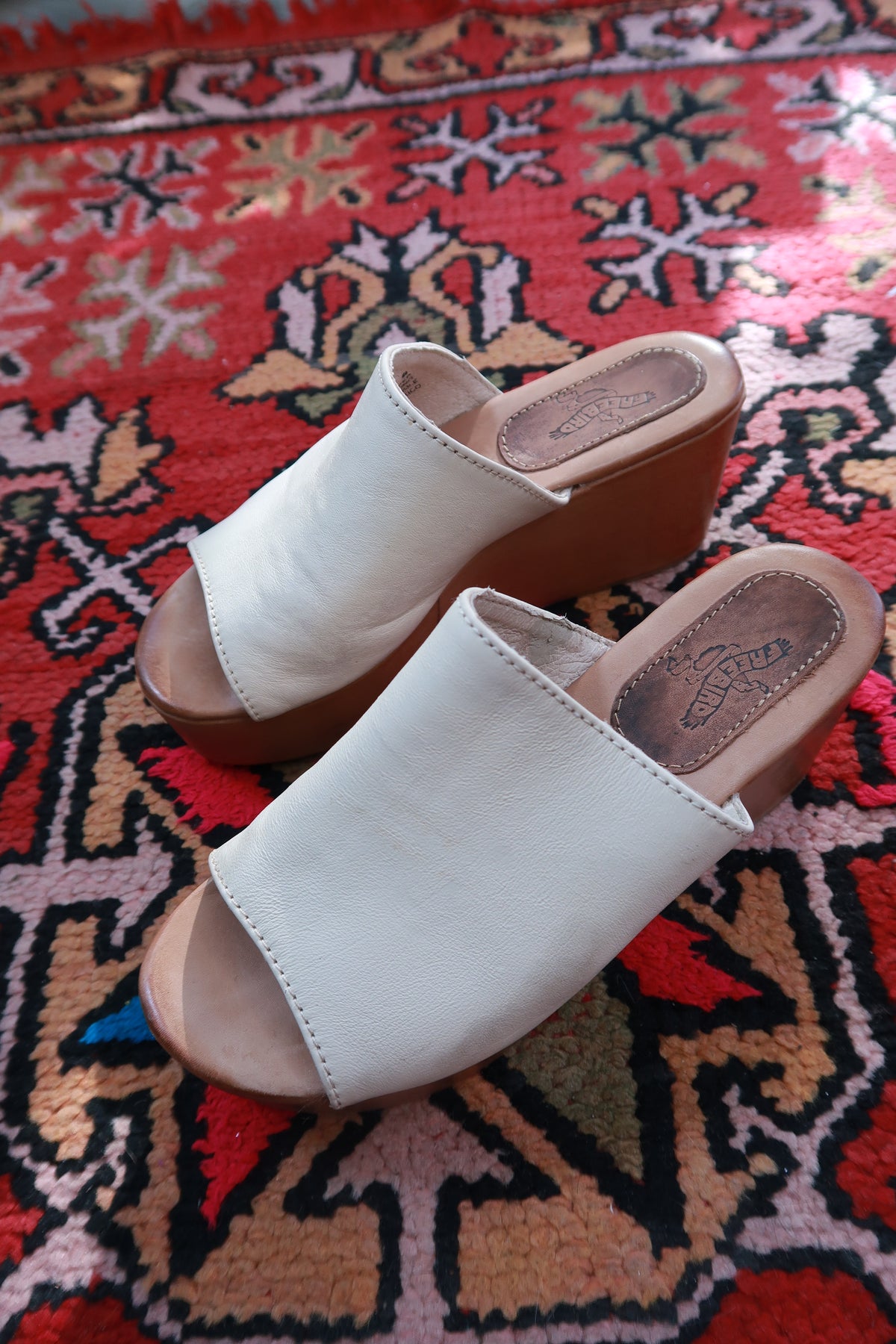 Freebird Loveland Cream Leather Platform Slide Shoes