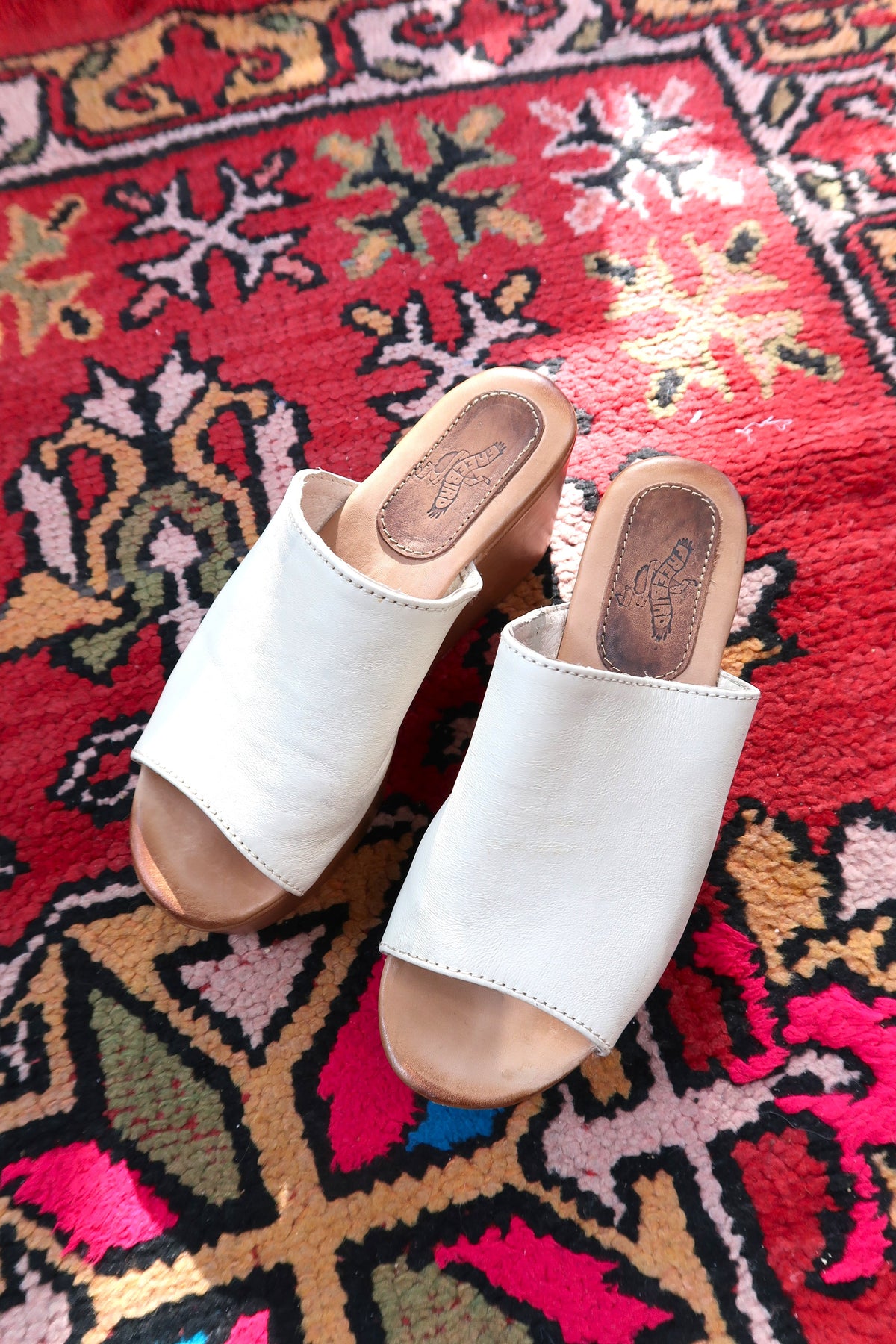 Freebird Loveland Cream Leather Platform Slide Shoes