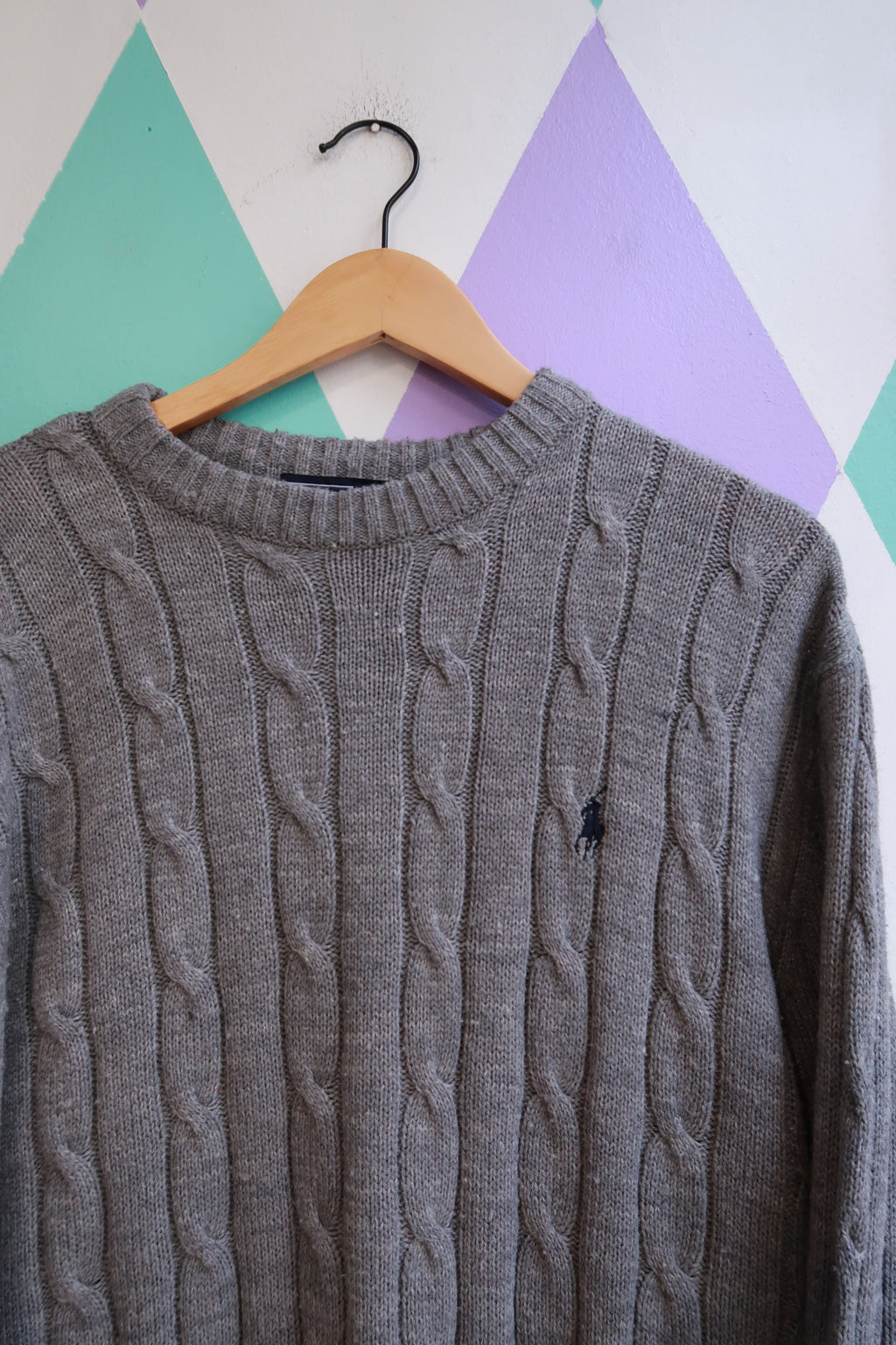 Vintage Polo Ralph Lauren Grey Cable-Knit Crewneck Sweater - Elektra Vintage