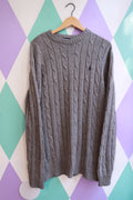 Vintage Polo Ralph Lauren Grey Cable-Knit Crewneck Sweater - Elektra Vintage