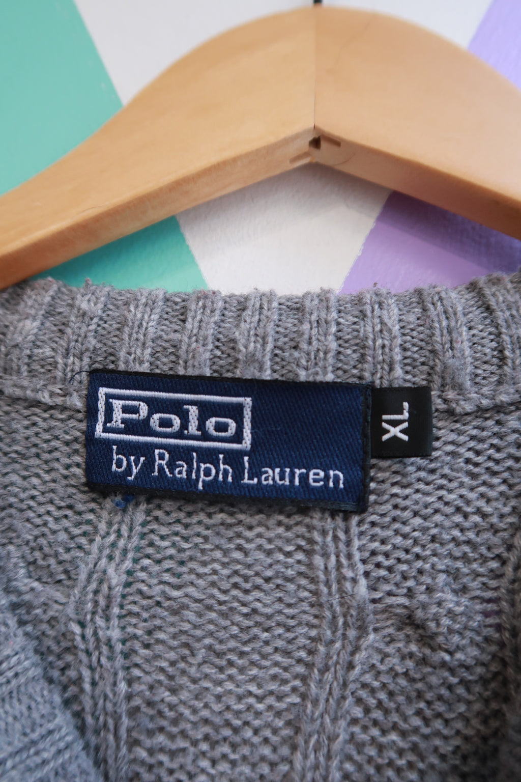 Vintage Polo Ralph Lauren Grey Cable-Knit Crewneck Sweater - Elektra Vintage