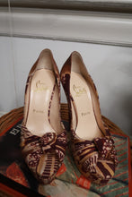 Load image into Gallery viewer, Christian Louboutin Fauve Printed Canvas Jenny 150 Platform Peep Toe Heels
