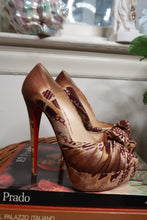 Load image into Gallery viewer, Christian Louboutin Fauve Printed Canvas Jenny 150 Platform Peep Toe Heels
