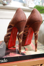 Load image into Gallery viewer, Christian Louboutin Fauve Printed Canvas Jenny 150 Platform Peep Toe Heels
