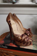 Load image into Gallery viewer, Christian Louboutin Fauve Printed Canvas Jenny 150 Platform Peep Toe Heels
