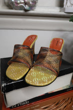 Load image into Gallery viewer, Deadstock Vintage 2000s Metallic Mesh Wedge Mules
