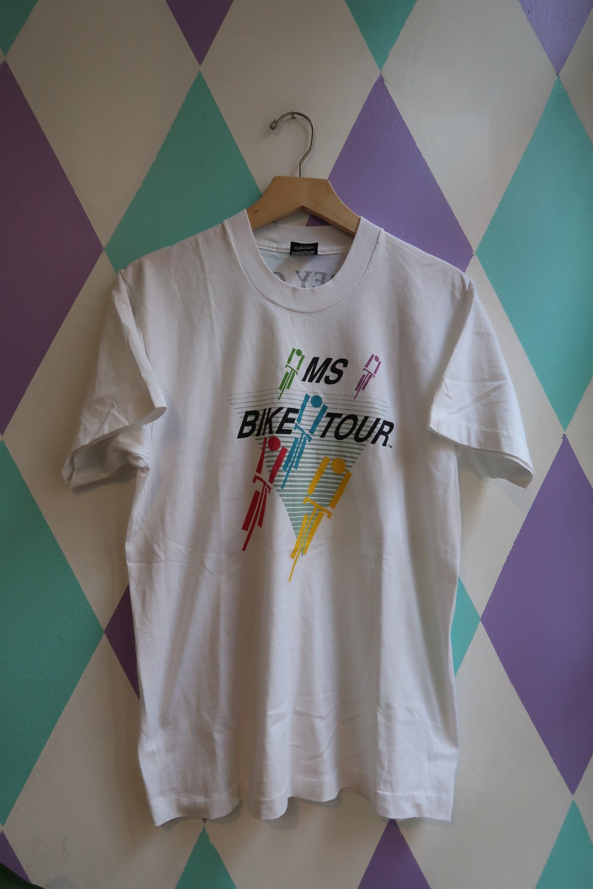 Vintage MS Bike Tour Graphic Tee – 80s/90s Style White T-Shirt
