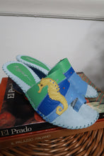 Load image into Gallery viewer, Deadstock Vintage 2000s Leather Seahorse Patchwork Wedge Sandals
