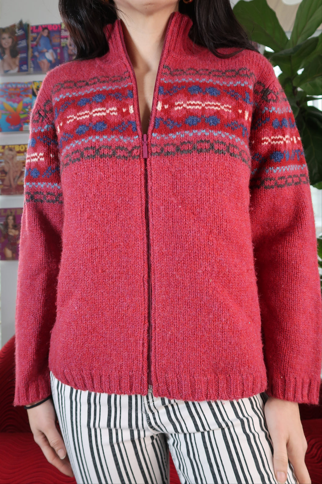 Vintage Talbots Wool Fair Isle Sweater Zip Up