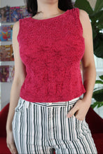 Load image into Gallery viewer, Vintage Hot Pink Lacey Flower Tank
