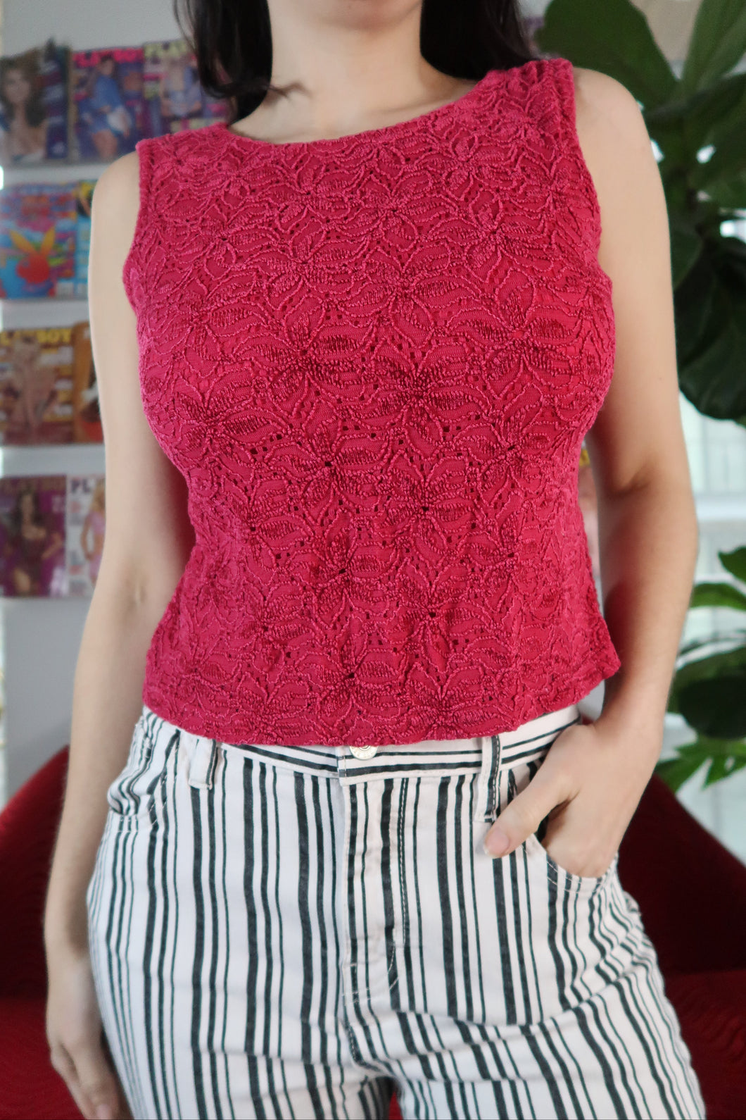 Vintage Hot Pink Lacey Flower Tank