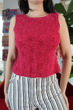 Load image into Gallery viewer, Vintage Hot Pink Lacey Flower Tank
