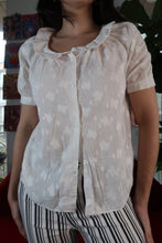 Load image into Gallery viewer, Fitted Tie Front Button Down Blouse with Peter Pan Collar
