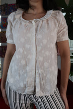 Load image into Gallery viewer, Fitted Tie Front Button Down Blouse with Peter Pan Collar
