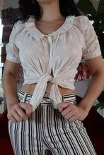 Load image into Gallery viewer, Fitted Tie Front Button Down Blouse with Peter Pan Collar
