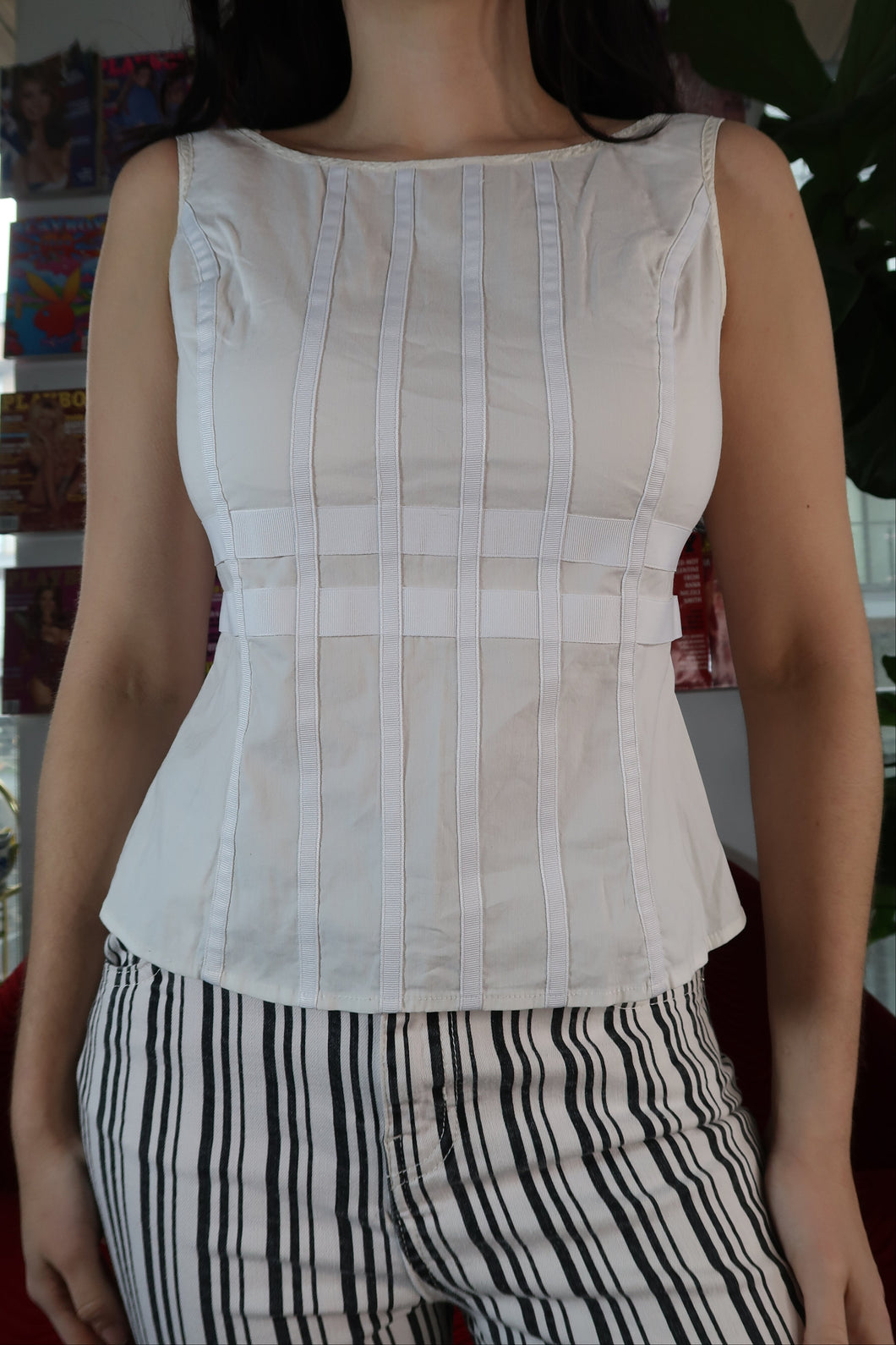 Vintage White Bodice Sleeveless Top