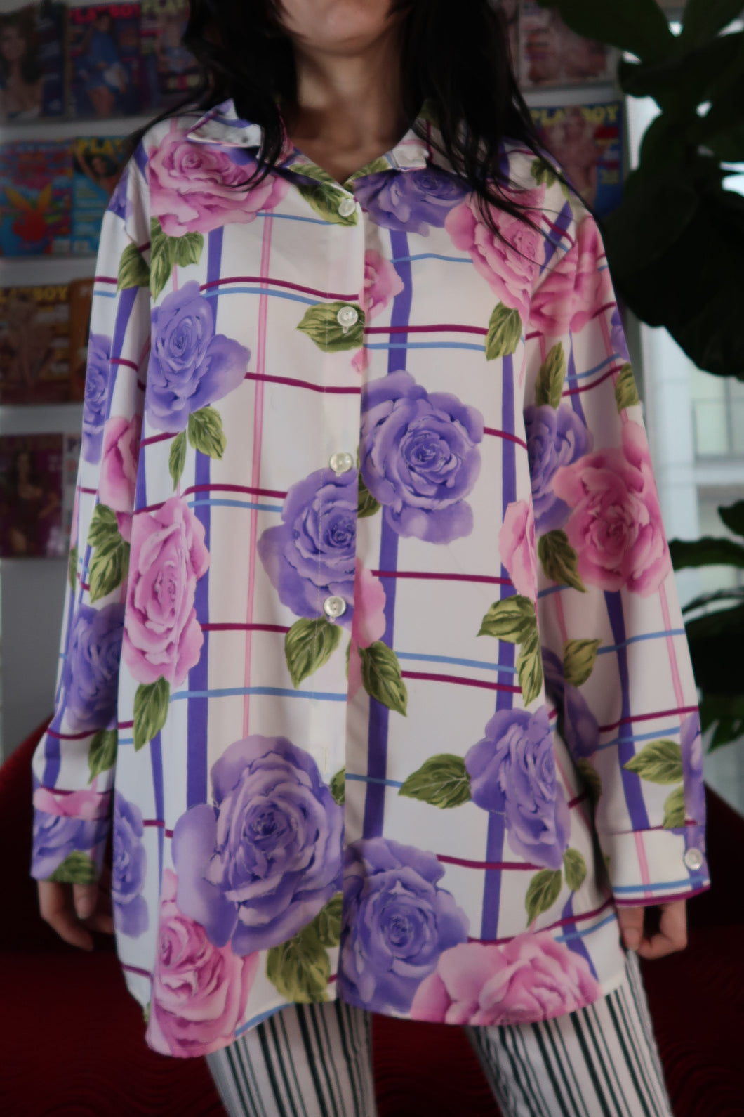 Vintage Pink and Purple Floral Motif Button Down