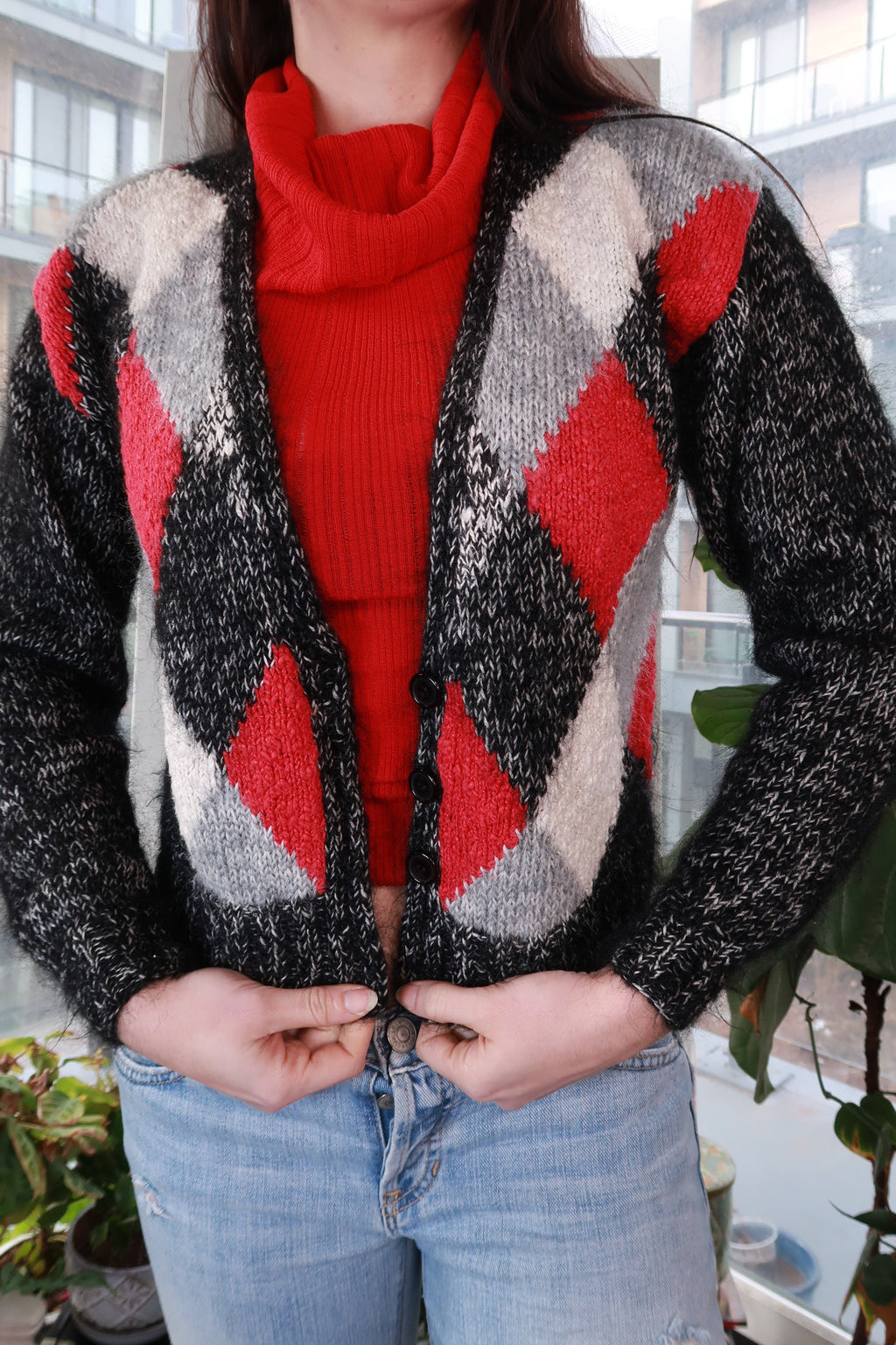 Diamond Mohair Fitted Cardigan - Elektra Vintage