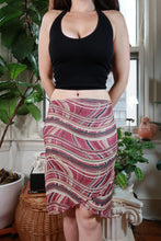 Load image into Gallery viewer, Vintage Y2K Burgundy Abstract Print Asymmetrical Midi Skirt
