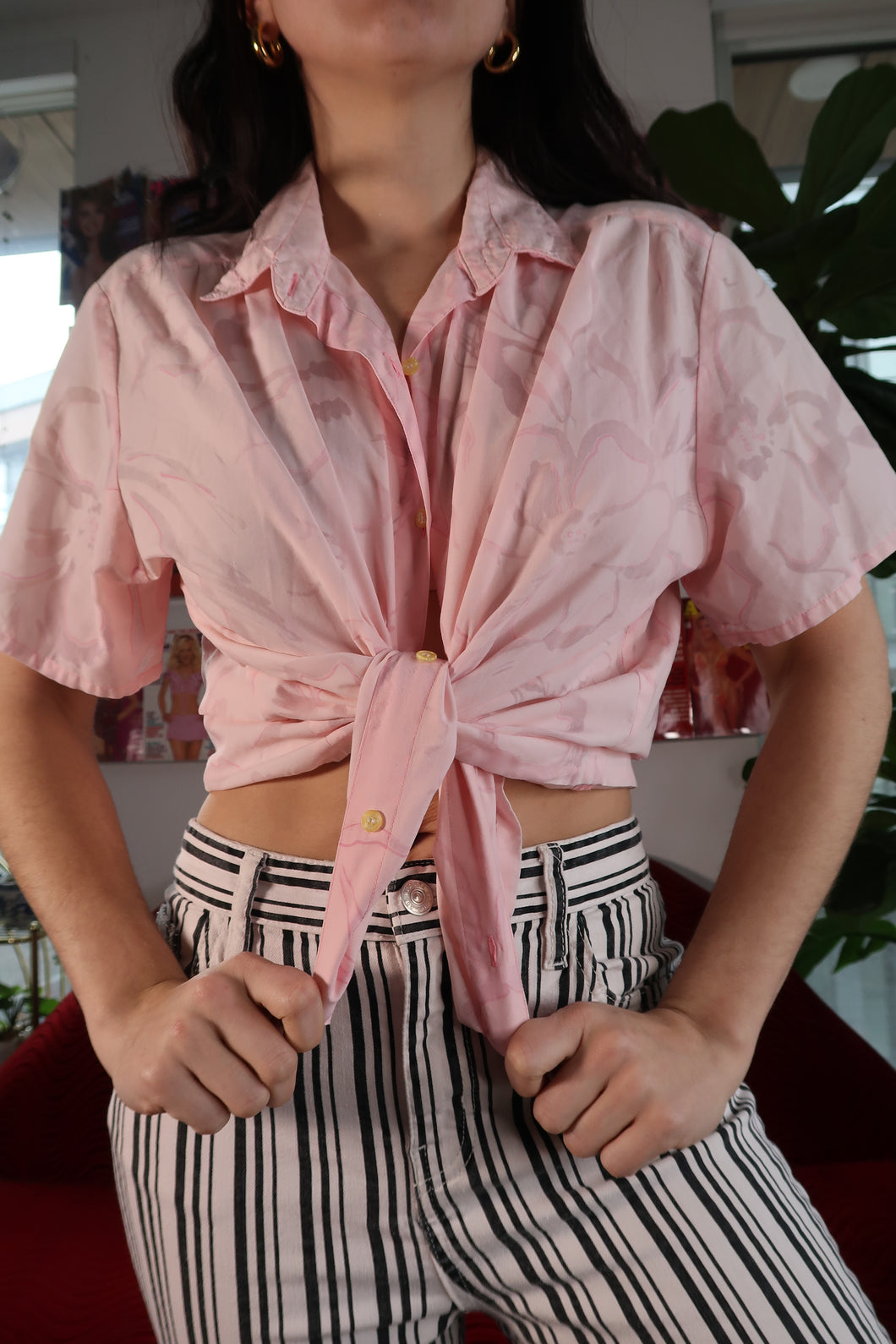 Pink Floral Button Down Blouse