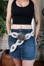 Load image into Gallery viewer, Vintage Y2K White Western Concho Belt with Oversized Engraved Silver Buckle
