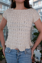 Load image into Gallery viewer, Vintage Cream Bouclé Textured Knit Short Sleeve Sweater - Elektra Vintage

