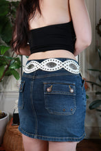 Load image into Gallery viewer, Vintage Y2K White Western Concho Belt with Oversized Engraved Silver Buckle
